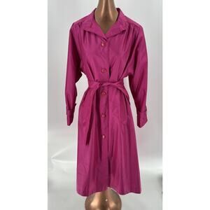 Vintage Windsor Bay Rain Coat Womens 8P Hot Pink Belted Buttons Trench Pockets